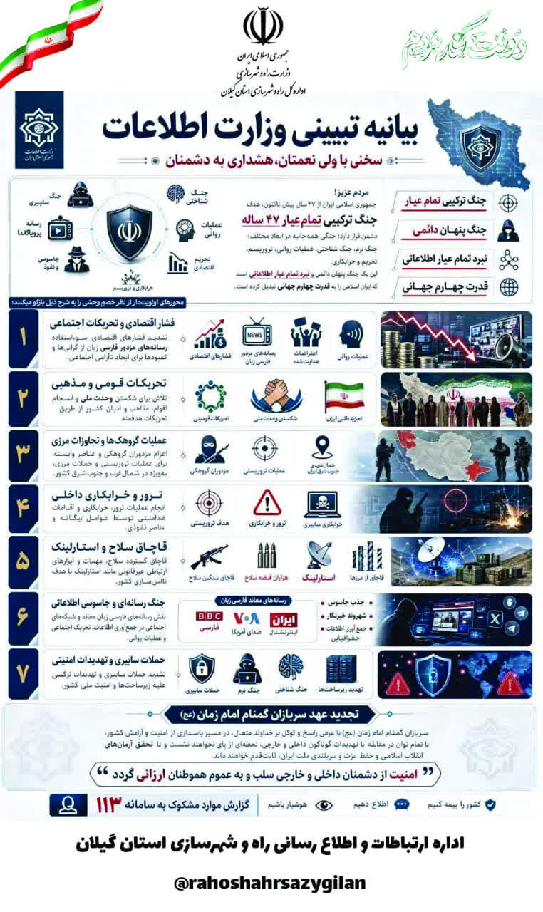 اینفوگرافی- بیانیه‌ تبیینی وزارت اطلاعات با عنوان سخنی با ولی نعمتان و هشداری به دشمنان